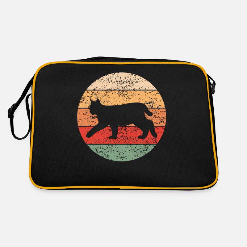Luchs Retro Waldtiere Tierliebhaber Geschenk - Retro Tasche - Schwarz/Gold