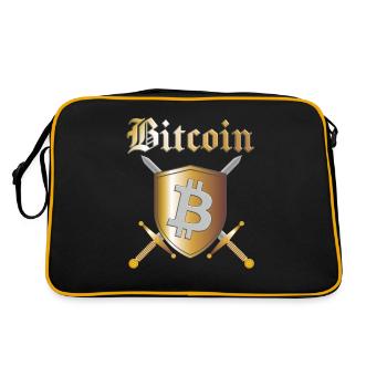 Bitcoin Logo Crypto Medieval Schwert und Schild - Retro Tasche - Schwarz/Gold - Hinten