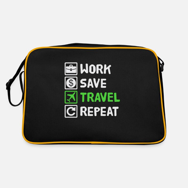 Work, Save, Travel, Repeat Urlaub, Ferien, Reise, Retro Tasche