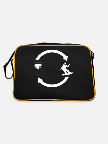 Weinlastenpfeile und Snowboarden 1 - (Sn) - Retro Tasche - Schwarz/Gold - Hinten