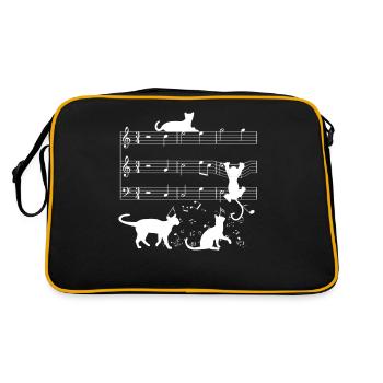 Cute cats kittens musical note clef - Retro Tasche - Schwarz/Gold - Hinten