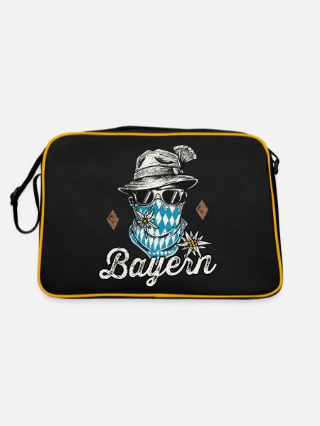 Freistaat Bayern T-Shirt Herren Bayrische Tracht - Retro Tasche - Schwarz/Gold - Hinten