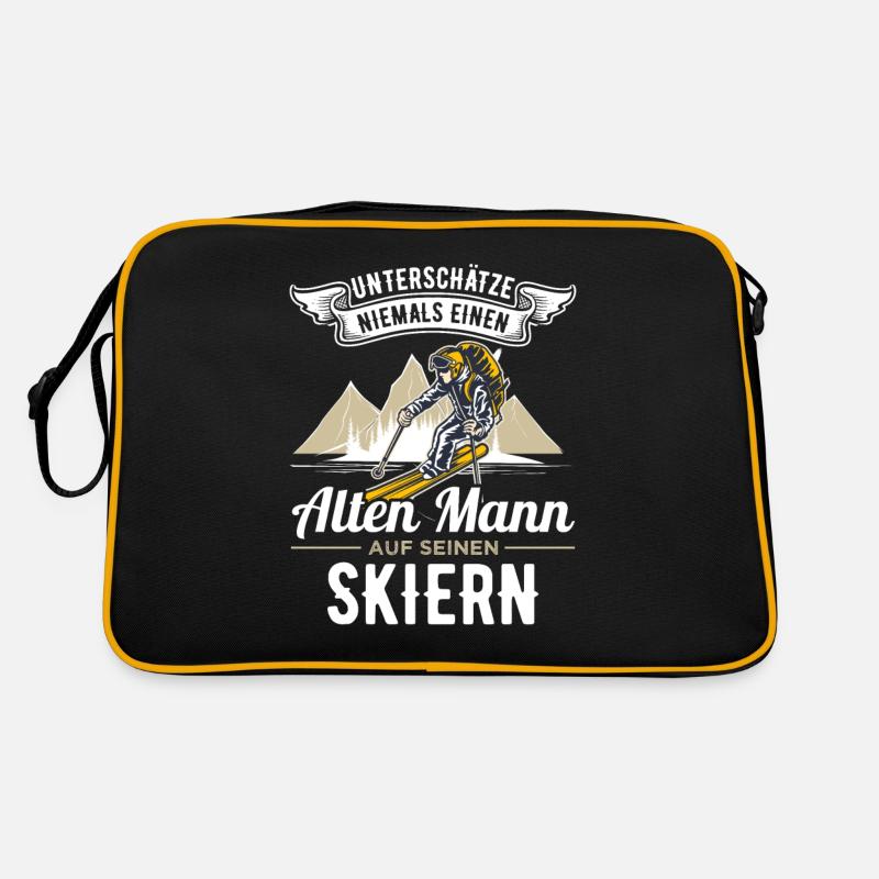 Skifahrer Skiurlaub - Retro Tasche - Schwarz/Gold