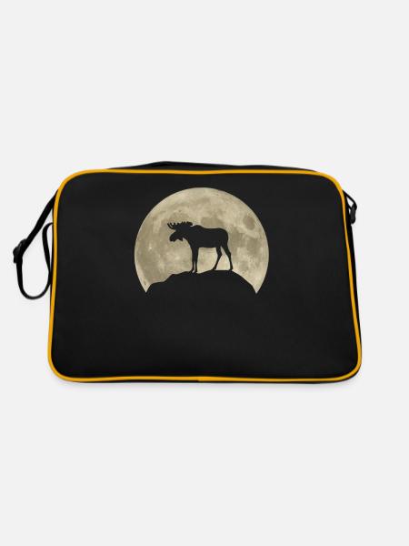Elch Hirsch Mond Waldtiere Tierliebhaber Geschenk - Retro Tasche - Schwarz/Gold - Hinten
