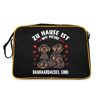 Rough-haired Dachshund Dog - Retro Bag - black/gold - Back
