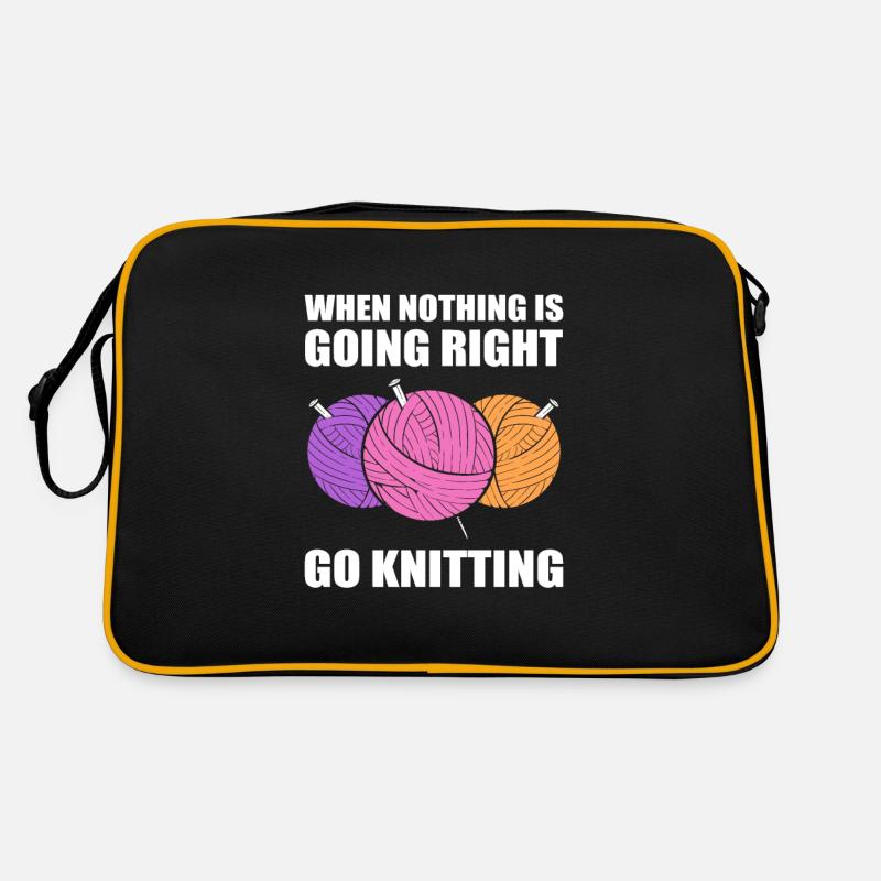 When Nothing Is Going Right, Go Knitting - Retro Bag - black/gold