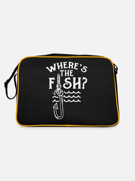 Wo Ist Der Fisch? Fischen Angler Fischer Angeln - Retro Tasche - Schwarz/Gold - Hinten