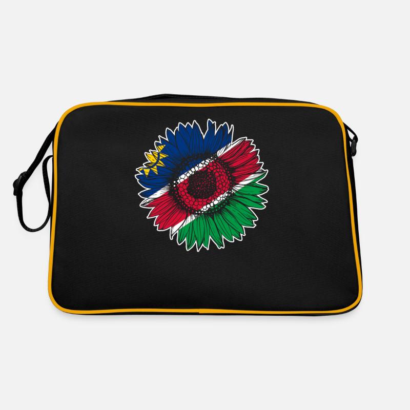 Namibia Flagge Sonnenblume - Retro Tasche - Schwarz/Gold