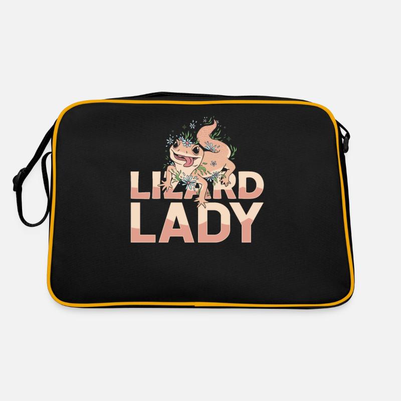 Eidechsen Frau Reptil Haustier Eidechse Lizard - Retro Tasche - Schwarz/Gold