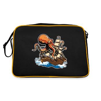Kraken Oktopus Segelboot Kapitän Schiff Segeln - Retro Tasche - Schwarz/Gold - Hinten