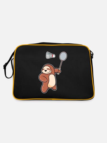 Badminton und Federball Spieler Faultier - Retro Tasche - Schwarz/Gold - Hinten