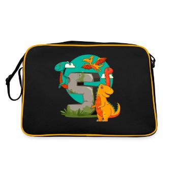 5. Geburtstag 5 Jahre Dino Dinosaurier Fan - Retro Tasche - Schwarz/Gold - Hinten