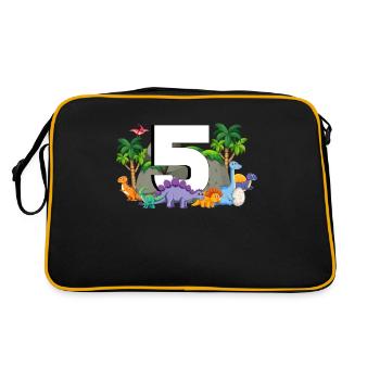 5. Geburtstag 5 Jahre Dino Dinosaurier Fan - Retro Tasche - Schwarz/Gold - Hinten