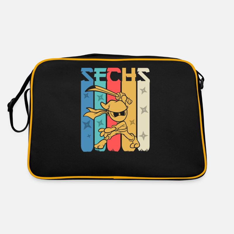 Ninja 6 Sechster Geburtstag 6 Jahre - Retro Tasche - Schwarz/Gold