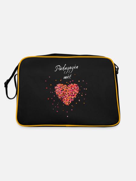 Pädagogin Mit Herz Kindergärtnerin Kiga - Retro Tasche - Schwarz/Gold - Hinten