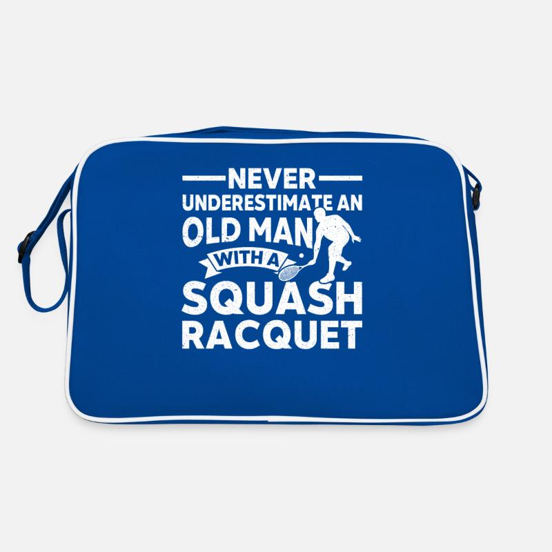 Squash Player Old Man With Squash Racket Squash Retro Bag