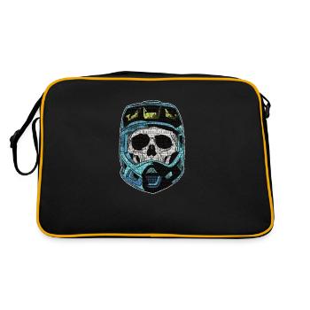 Mountain Bike Skelett mit Downhill Helm - Retro Tasche - Schwarz/Gold - Hinten