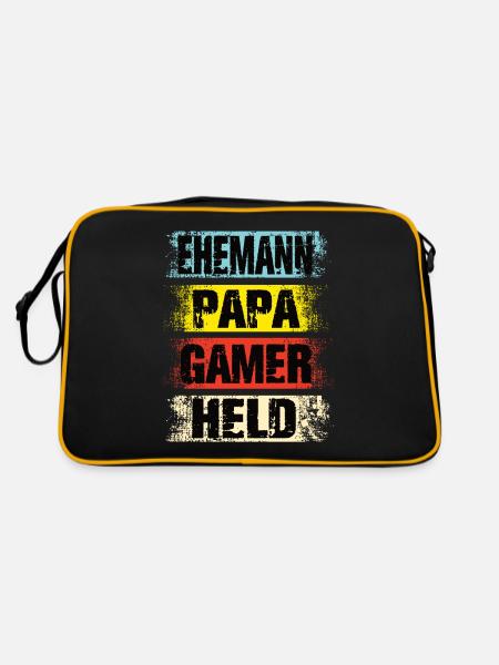 Ehemann Papa Gamer Held - Retro Tasche - Schwarz/Gold - Hinten