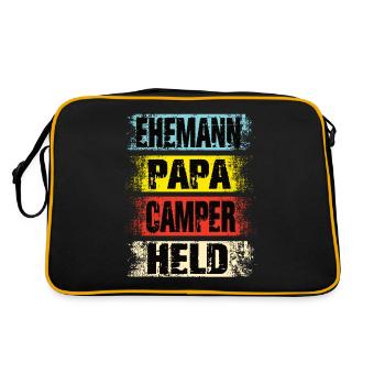 Ehemann Papa Camper Held - Retro Tasche - Schwarz/Gold - Hinten