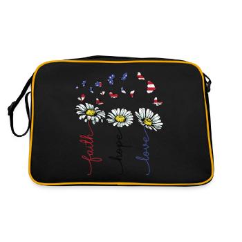 Faith Hope Love Daisy Fleurs USA Drapeau Papillons - Sac Retro - noir/or - Dos
