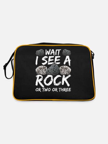 Warte Ich Sehe Einen Stein Oder Zwei Oder Drei - Retro Tasche - Schwarz/Gold - Hinten