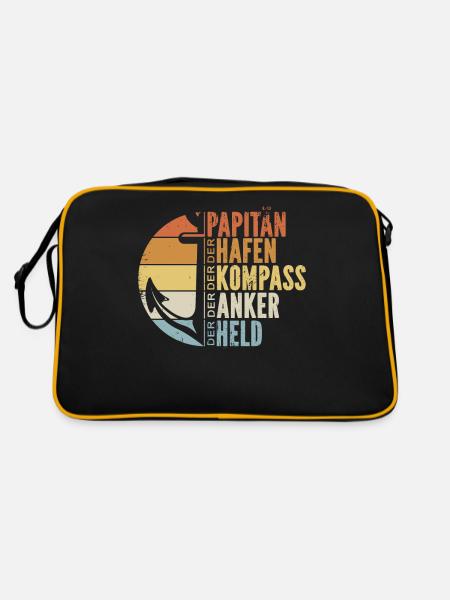 Papitän Papa Kapitän Vatertag Captain Anker Segler - Retro Tasche - Schwarz/Gold - Hinten