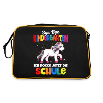 Einhorn Schulbeginn Schulanfänger Schulkind - Retro Tasche - Schwarz/Gold - Hinten