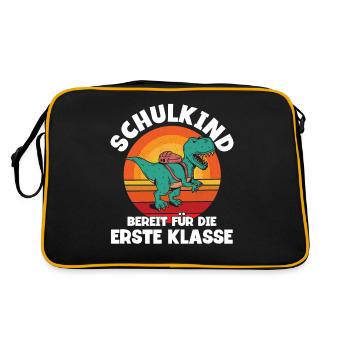 Dinosaurier Schulbeginn Schulanfänger Schulkind - Retro Tasche - Schwarz/Gold - Hinten
