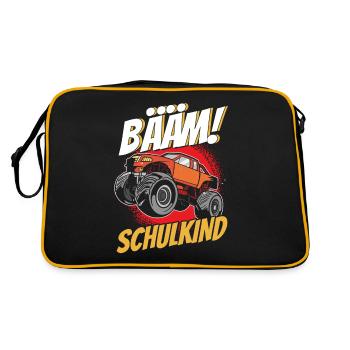 Monster Truck Schulbeginn Schulanfänger Schulkind - Retro Tasche - Schwarz/Gold - Hinten
