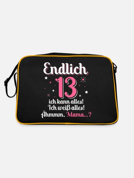 13 Mädchen Geburtstag - Retro Tasche - Schwarz/Gold - Hinten