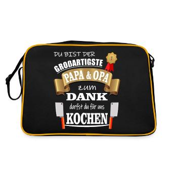 Bester Großartigster Papa und Opa darf Kochen - Retro Tasche - Schwarz/Gold - Hinten