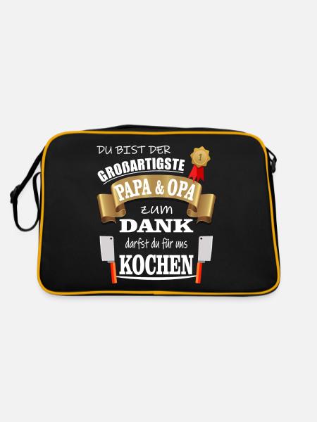 Bester Großartigster Papa und Opa darf Kochen - Retro Tasche - Schwarz/Gold