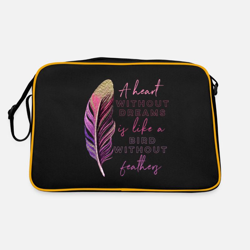 Inspiration Spruch Feder - Retro Tasche - Schwarz/Gold