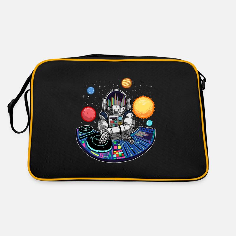 Techno Musik Astronaut DJ Elektromusik Beat - Retro Tasche - Schwarz/Gold