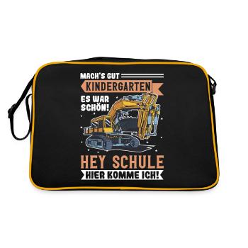 Bagger Schulbeginn Schulanfänger Schulkind - Retro Tasche - Schwarz/Gold - Hinten