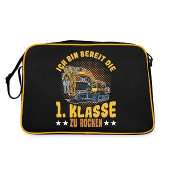 Bagger Schulbeginn Schulanfänger Schulkind - Retro Tasche - Schwarz/Gold - Hinten
