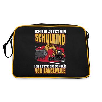 Bagger Schulbeginn Schulanfänger Schulkind - Retro Tasche - Schwarz/Gold - Hinten