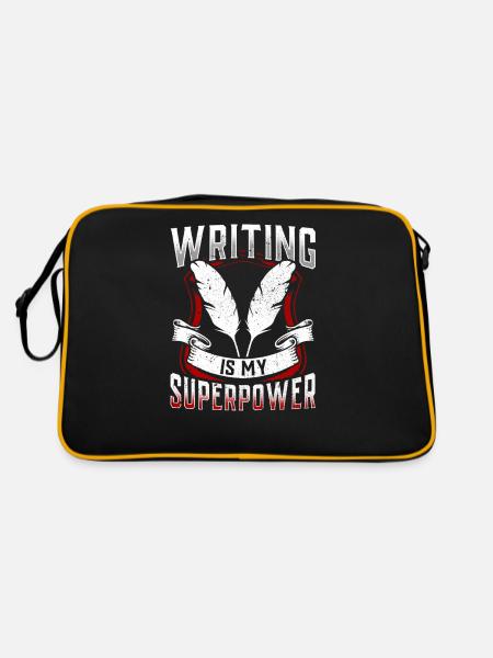 Schreiben Ist Meine Superkraft Autor Schreiber - Retro Tasche - Schwarz/Gold - Hinten