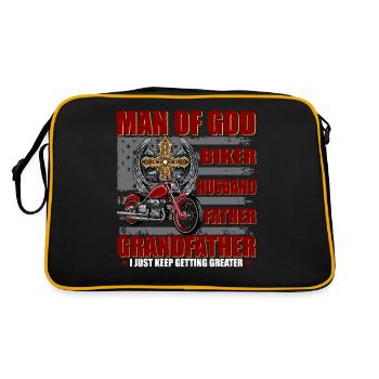 Man Of God Shirt Biker Husband Father Grandfather - Retro Bag - black/gold - Back