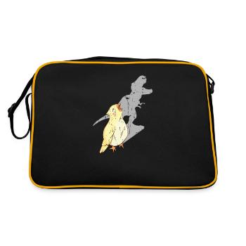 Schreiender Nymphensittich mit Dinosaurierschatten - - Retro Tasche - Schwarz/Gold - Hinten