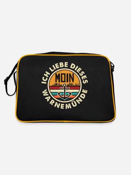 Ich liebe dieses Warnemünde Ostsee mit Moin - Retro Tasche - Schwarz/Gold - Hinten