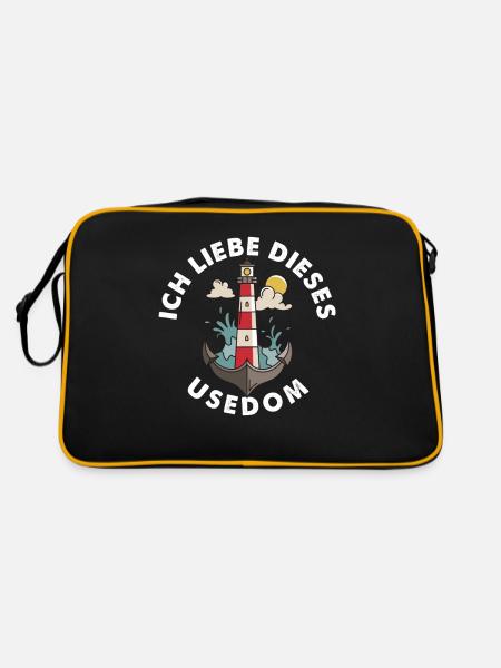 Ich liebe dieses Usedom Ostsee - Leuchtturm Anker - Retro Tasche - Schwarz/Gold - Hinten