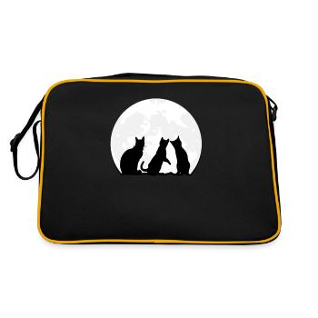 Three tabby cats staring at the moon - Cute Cat - Retro Bag - black/gold - Back