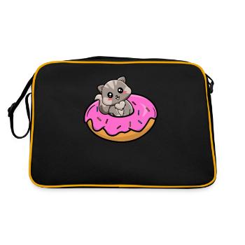 Kitty sitting inside a donut - Gray Tabby Cat - Retro Bag - black/gold - Back