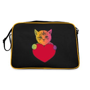 Colorful cat hugging a heart - Tabby Cat Stripes - Retro Bag - black/gold - Back