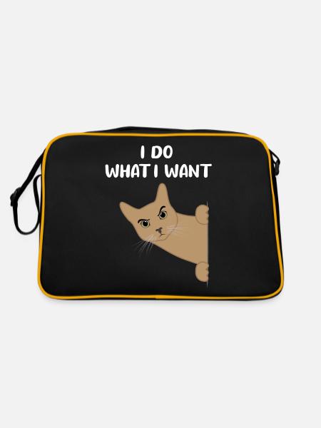 Katze Freches Kätzchen Lustiger Spruch Geschenk - Retro Tasche - Schwarz/Gold - Hinten