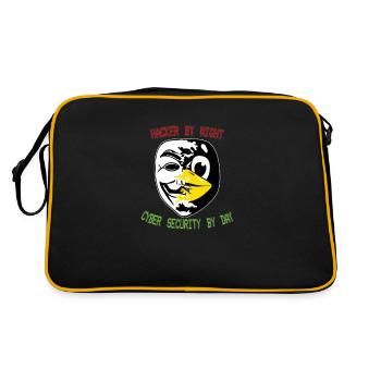 Lustiger Cyber Security Expert Linux Pinguin als - Retro Tasche - Schwarz/Gold - Hinten