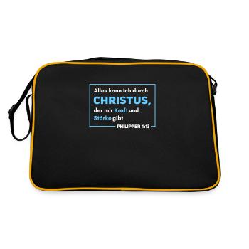 Philipper 4:13 Bibel Spruch Design für Christen - Retro Tasche - Schwarz/Gold - Hinten