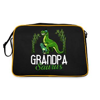 Opa Dinosaurier Großvater Saurus Opasaurus - Retro Tasche - Schwarz/Gold - Hinten