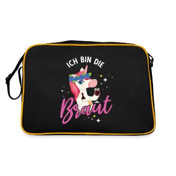 Ich bin die Braut Einhorn Brautjungfern Geschenk J - Retro Tasche - Schwarz/Gold - Hinten